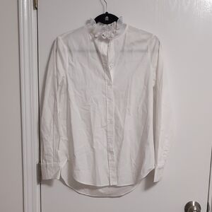 Zara White Button Down Shirt with Ruffle Collar